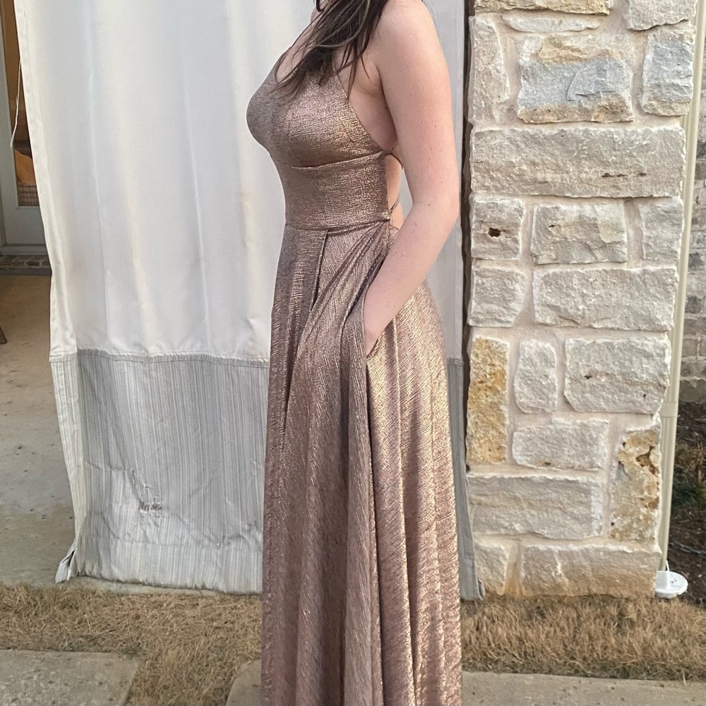 gorgeous rose/gold floor length gown